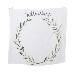 Image showing the Milestone Muslin Blanket & Cards Gift Set, Hello World Wreath product.
