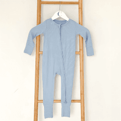Image showing the Blue Ribbed Bamboo Zip Sleepsuit Romper One Piece, 0 - 3 Months, Blue product.