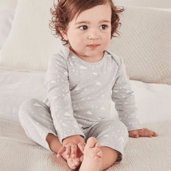 Image showing the Organic Cotton Grey Cloud Sleepsuit, Newborn, Grey product.