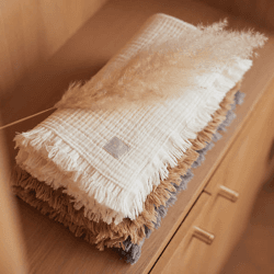 Image showing the Muslin Blanket with Fringe, 1.0 Tog, Biscuit product.