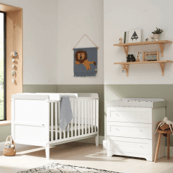 Image showing the Rio 2 Piece Cot Bed Nursery Furniture Set, White/Dove Grey product.