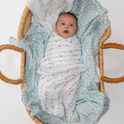Image showing the Essentials Pack of 4 Cotton Muslin Swaddles, 112 x 112cm, Alphabet Animals product.