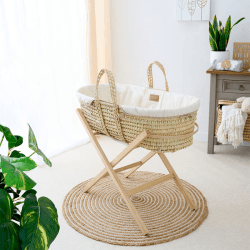 Image showing the Organic Palm Moses Basket & Folding Stand Bundle, Cream product.