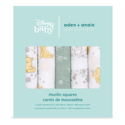 Image showing the Essentials Pack of 5 Cotton Muslin Squares, 60 x 60cm, Winnie & Friends product.
