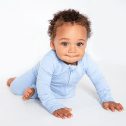 Image showing the Blue Ribbed Bamboo Zip Sleepsuit Romper One Piece, 3 - 6 Months, Blue product.