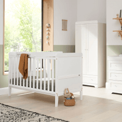 Image showing the Rio Cot Bed with Cot Top Changer & Mattress, White product.