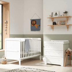 Image showing the Rio 2 Piece Cot Bed Nursery Furniture Set, White product.