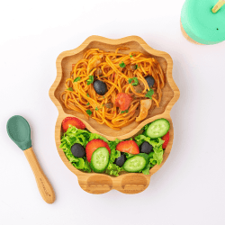 Image showing the Dinosaur Bamboo Suction Plate, Green product.