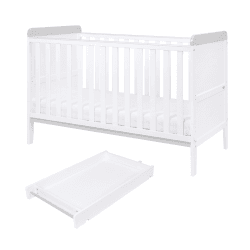 Image showing the Rio Cot Bed with Cot Top Changer & Mattress, White/Dove Grey product.
