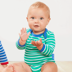 Image showing the Breton Organic Cotton Long Sleeved Bodysuit, 0 - 3 Months, Green Stripe product.
