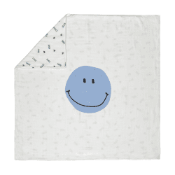 Image showing the Happy Rascals Heavenly Soft Smile Blanket, 100 x 100cm, Blue product.
