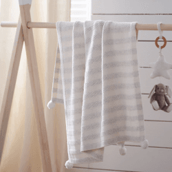 Image showing the Stripe Cotton Cashmere Baby Blanket, White/Grey product.