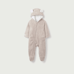 Image showing the Recycled Fleece Romper Pramsuit, 0 - 3 Months, Pebble product.