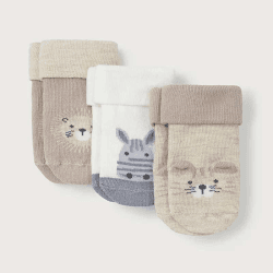 Image showing the Organic Cotton Safari Animal Face Socks, 0 - 6 Months, Multi product.