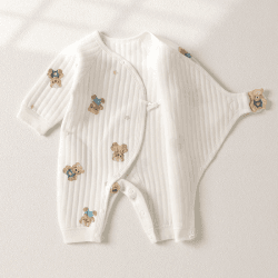 Image showing the The Charming Bear Boucle Wrap Baby Grow Romper, 0 - 3 Months, White product.