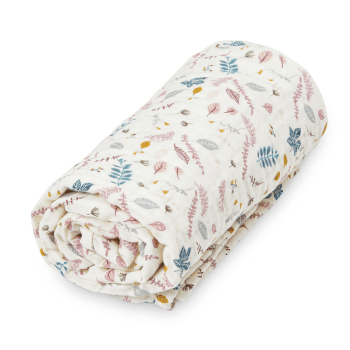 Image showing the Printed Organic Cotton Muslin Blanket, Pressed Leaves Rose product.