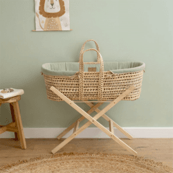 Image showing the Organic Palm Moses Basket & Folding Stand Bundle, Sage product.