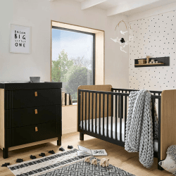 Image showing the Rafi 2 Piece Nursery Furniture Set excl. Mattress, Oak/Black product.