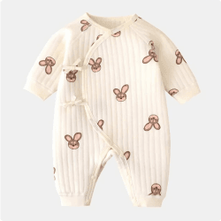 Image showing the The Bunny Boucle Wrap Baby Grow Romper, 3 - 6 Months, White product.