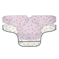 Image showing the Happy Rascals Pack of 2 Heart Print Long Sleeve Bibs, Lavender product.