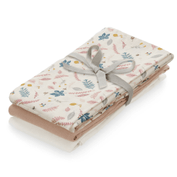 Image showing the Pack of 3 Organic Cotton Muslin Cloths, Pressed Leaves Rose, Dusty Rose, Creme White product.