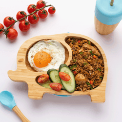 Image showing the Elephant Bamboo Suction Plate, Blue product.
