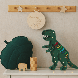 Image showing the Wooden Dino T.Rex Lamp, Rainbow Green product.