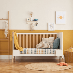 Image showing the Fuori 3 Piece Modern Cot Bed Nursery Furniture Set, White/Light Oak product.