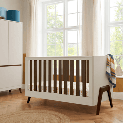 Image showing the Fuori Modern Cot Bed, Warm Walnut/White Sand product.