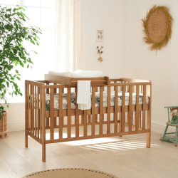 Image showing the Malmo 3 in 1 Cot Bed with Cot Top Changer & Mattress, Oak product.