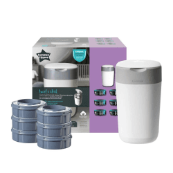 Image showing the Twist & Click Nappy Bin with 6 Cassettes, White product.