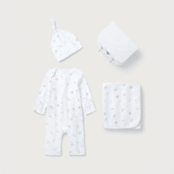 Image showing the Safari Friends Organic Cotton Welcome Baby Gift Set, 0 - 3 Months, White product.