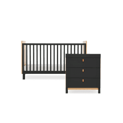 Image showing the Rafi 2 Piece Nursery Furniture Set excl. Mattress, Oak/Black product.