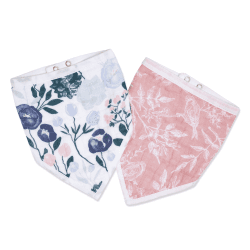 Image showing the Essentials Pack of 2 Cotton Muslin Bandana Bibs, 41 x 21.5cm, Flowers Bloom product.