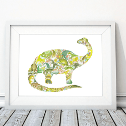 Image showing the D is for Dinosaur Alphabet Print, 40 x 30cm, Green product.