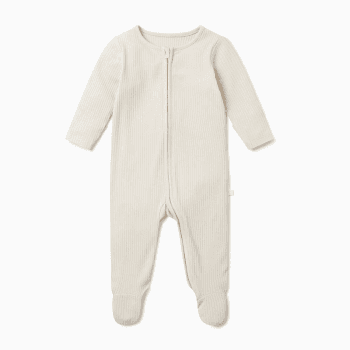 Image showing the Ribbed Zip-Up Sleepsuit, 3 - 6 Months, Ecru product.