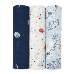 Image showing the Boutique Pack of 3 Large Silky Soft Bamboo Swaddles, 120 x 120cm, Stargaze product.