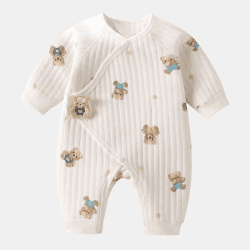Image showing the The Charming Bear Boucle Wrap Baby Grow Romper, 0 - 3 Months, White product.