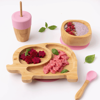 Image showing the Elephant 4 Piece Bamboo Weaning Set, Blue product.