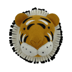 Image showing the Tiger Head Mini Felt Animal Wall Decoration, H25 x W25 x D15cm, Orange product.