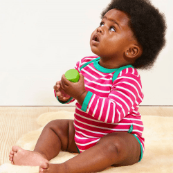 Image showing the Breton Organic Cotton Long Sleeved Bodysuit, 3 - 6 Months, Pink Stripe product.
