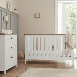 Image showing the Verona 2 Piece Cot Bed Nursery Furniture Set, White/Oak product.