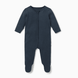 Image showing the Ribbed Zip-Up Sleepsuit, 0 - 3 Months, Navy product.