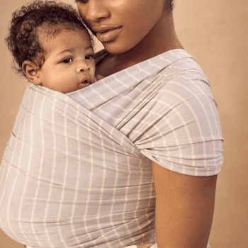 Image showing the Aura Soft Knit Baby Sling Wrap, Grey Stripes product.