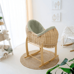 Image showing the Organic Noah Pod Moses Basket & Deluxe Rocking Stand Bundle, Sage product.