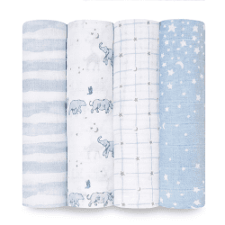 Image showing the Boutique Pack of 4 Large Cotton Muslin Swaddles, 120 x 120cm, Rising Star product.