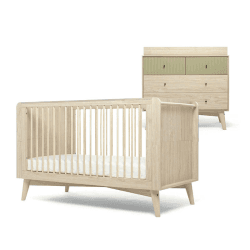 Image showing the Coxley 2 Piece Nursery Furniture Set (excl. Mattress), Natural/Olive product.