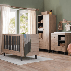 Image showing the Como 3 Piece Cot Bed Nursery Furniture Set, Distressed Oak / Slate Grey product.