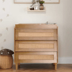 Image showing the Japandi 2 Piece Rattan Cot Bed Nursery Furniture Set, Light Oak product.
