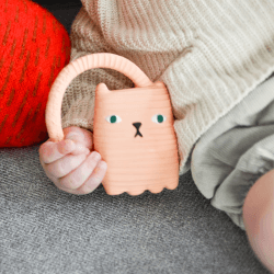 Image showing the Donna Wilson Ginge Cat Natural Rubber Teether & Bath Toy, Pink product.